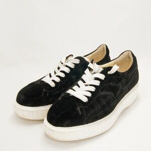 Robert Clergerie Black Velvet Wavy Pattern Platform Sneakers
